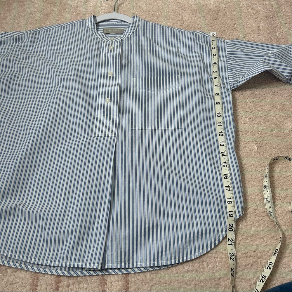 Everlane Soft Cotton Popover Shirt Blue White Stripe Size 2 Office Business - Picture 8 of 9